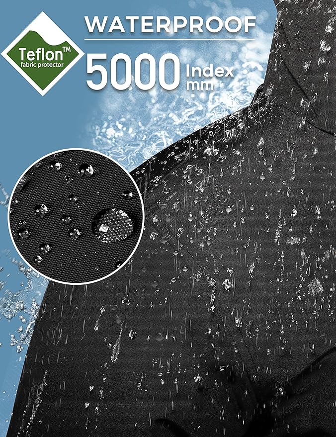 Waterproof fabric with Teflon™ fabric protector and water droplets on a blue background