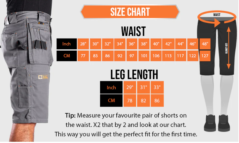 Black Hammer Mens Work Shorts Multi Pockets 30W Cargo Triple Stitched Workwear