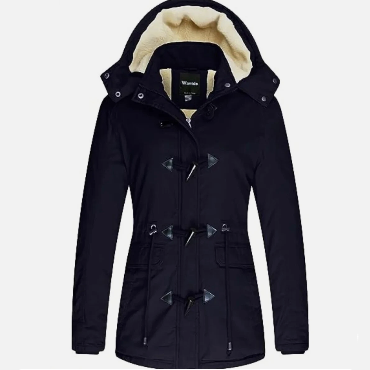 Black coat with beige lining on a white background