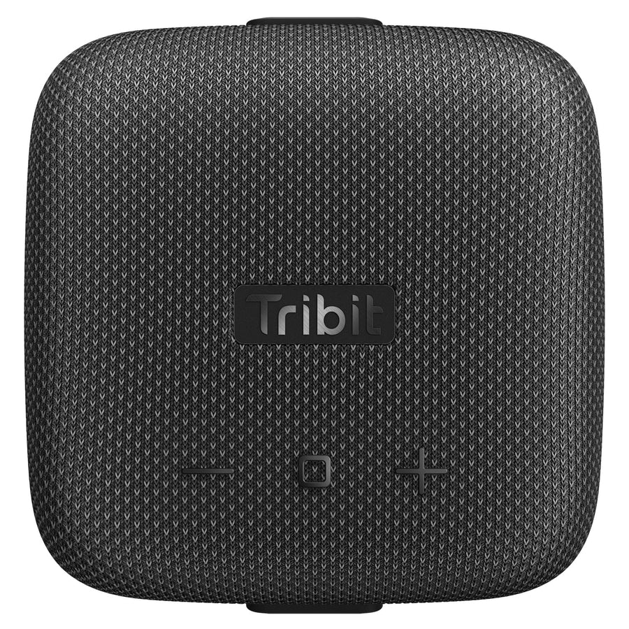 Black textured portable speaker with 'Tribit' branding on a white background