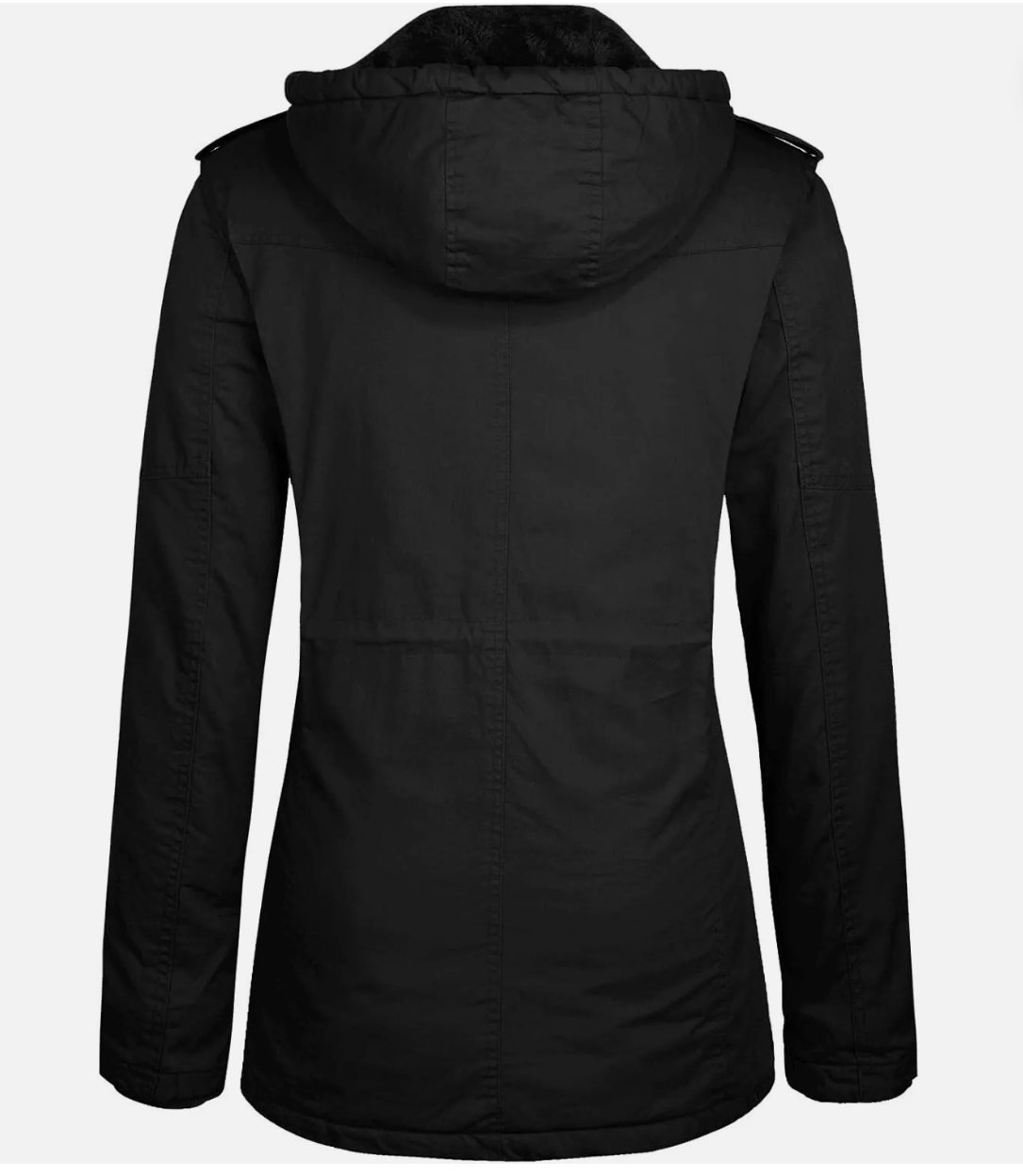 Black hooded jacket on a white background