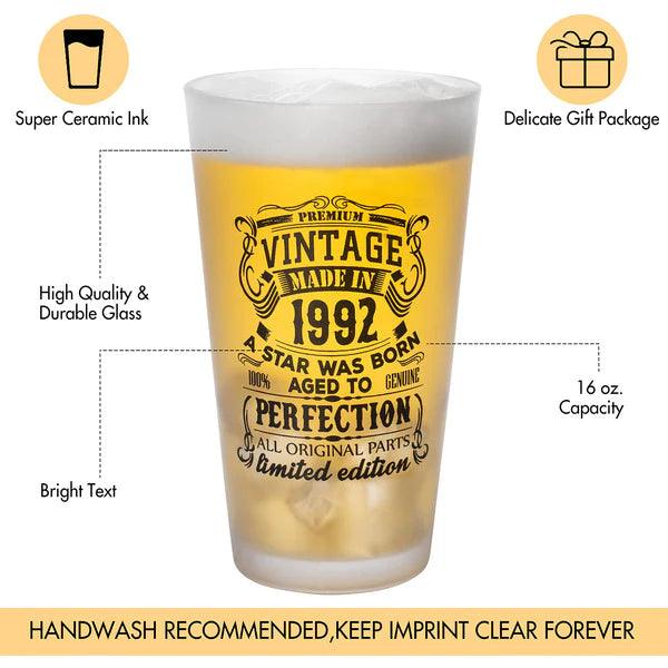 Beer Vintage Glass 1962, 1972, 1992 480ml/16 oz capacity Pint Glasses Premium - Massive Discounts