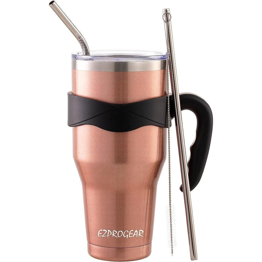Camping Mug Vacuum Insulated with Straws and Handle Ezprogear 40 oz - Massive Discounts