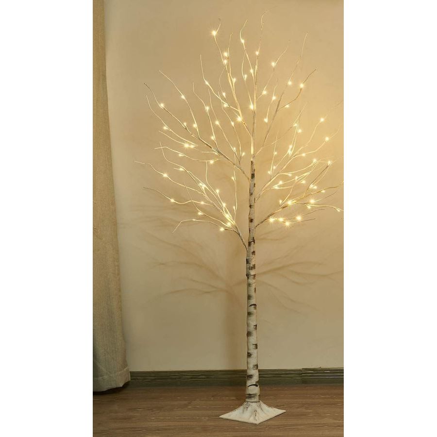 EAMBRITE 6FT White Christmas Twig Tree, Birch with Warm White LEDs, Timer - Massive Discounts