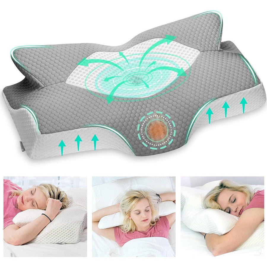 Elviros Cervical Contour Memory Foam Pillow for Neck 64x38x12cm - Massive Discounts