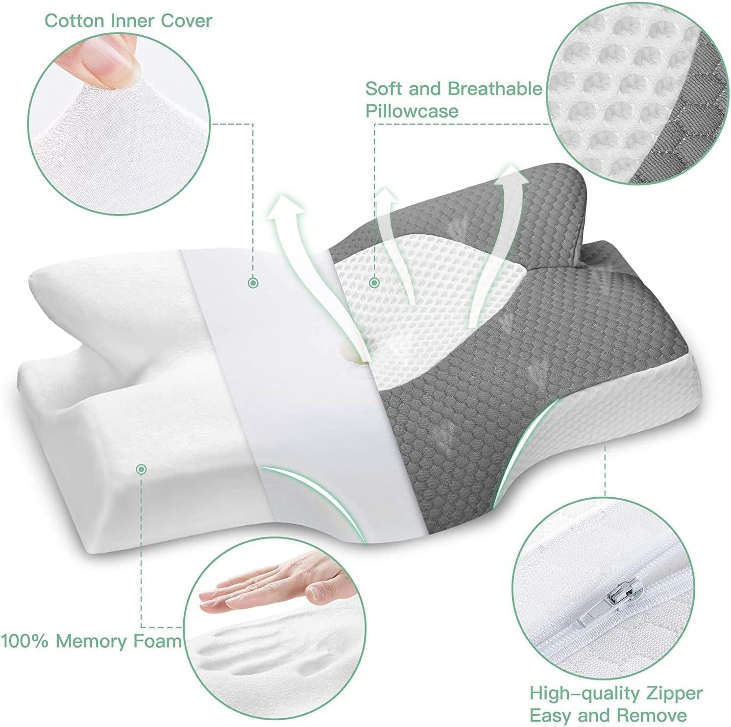 Elviros Cervical Contour Memory Foam Pillow for Neck 64x38x12cm - Massive Discounts