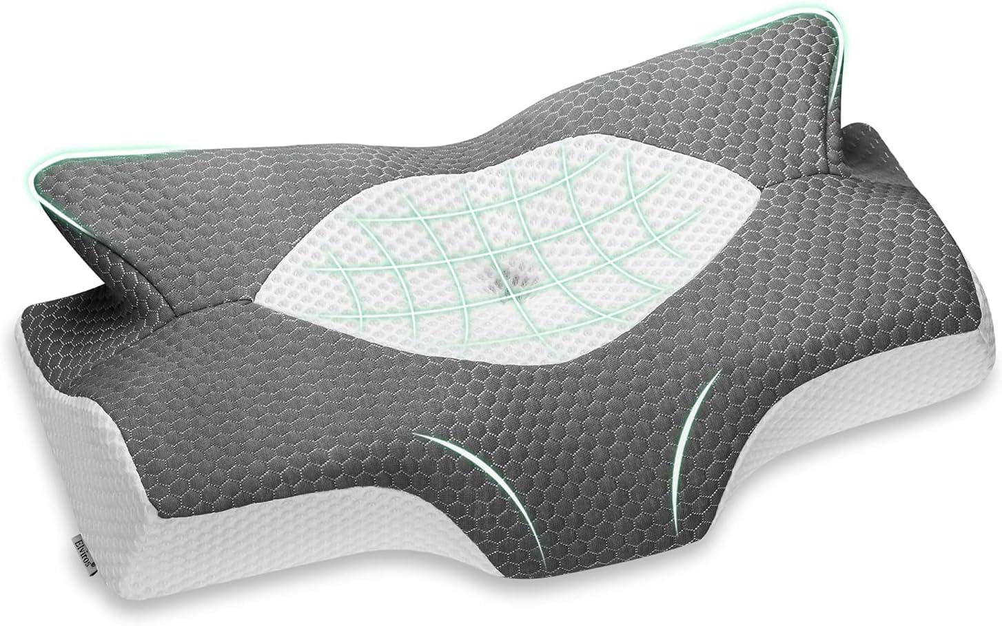 Elviros Cervical Contour Memory Foam Pillow for Neck 64x38x12cm - Massive Discounts