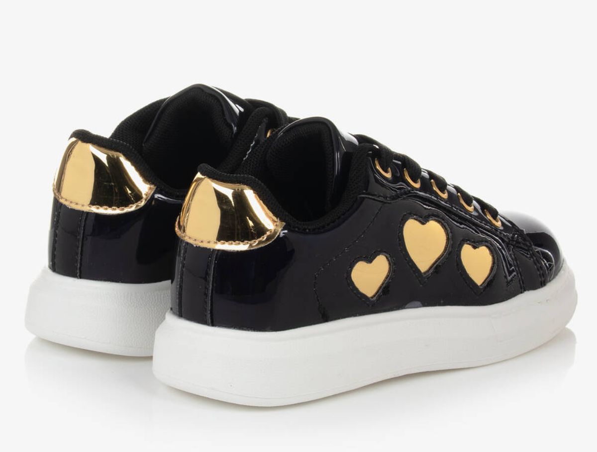 UK C8 A Dee Black Patent Gold Heart Children’s Trainers – EU 25