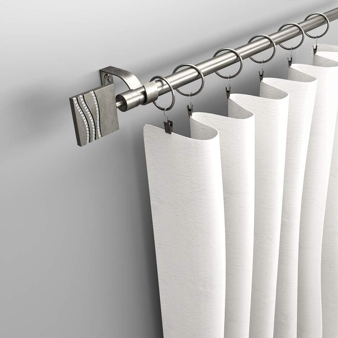 Extendable Curtain Pole 50-95in Rhinestones Finials Ø16/19mm Satin - Massive Discounts