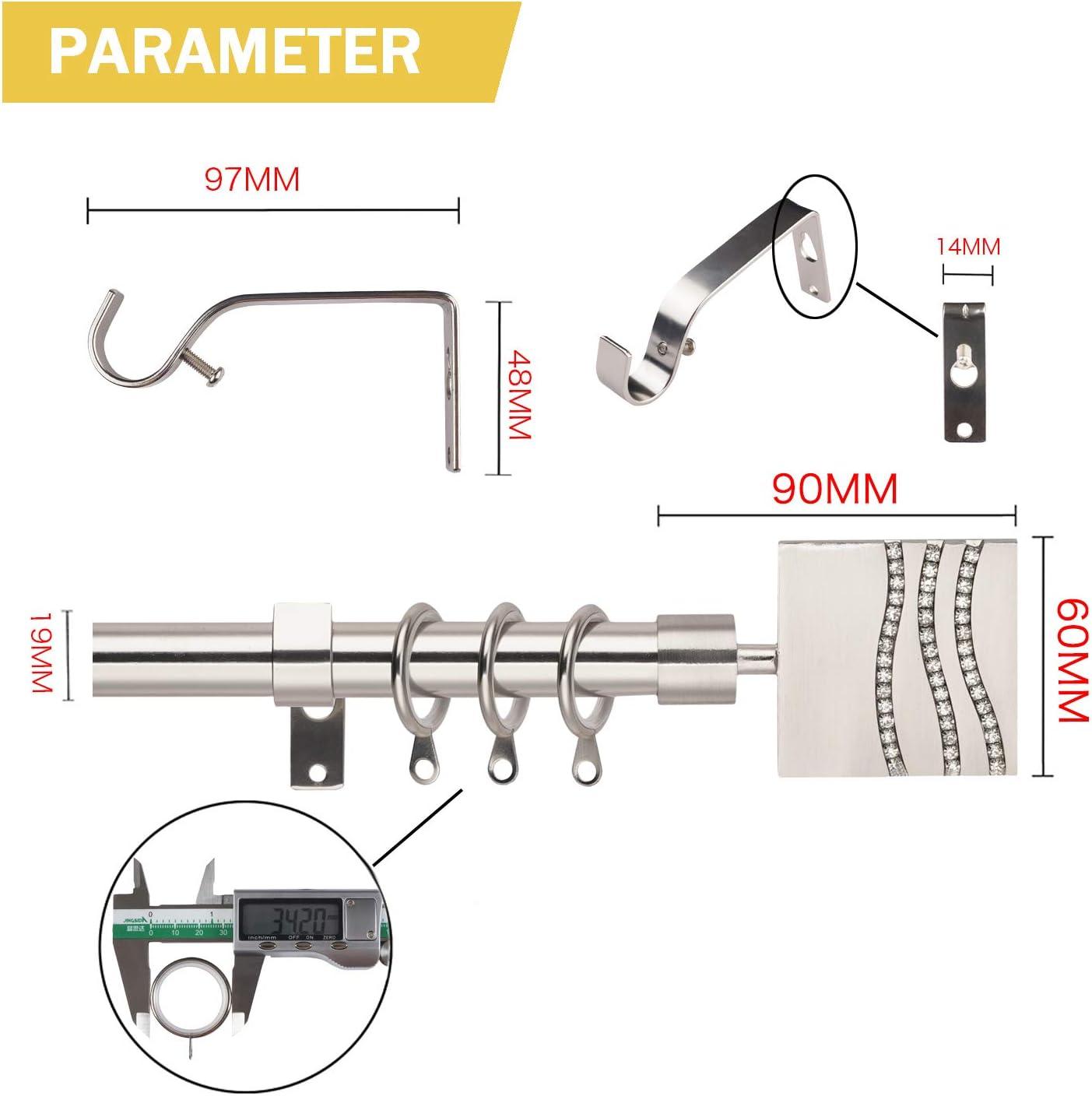 Extendable Curtain Pole 50-95in Rhinestones Finials Ø16/19mm Satin - Massive Discounts