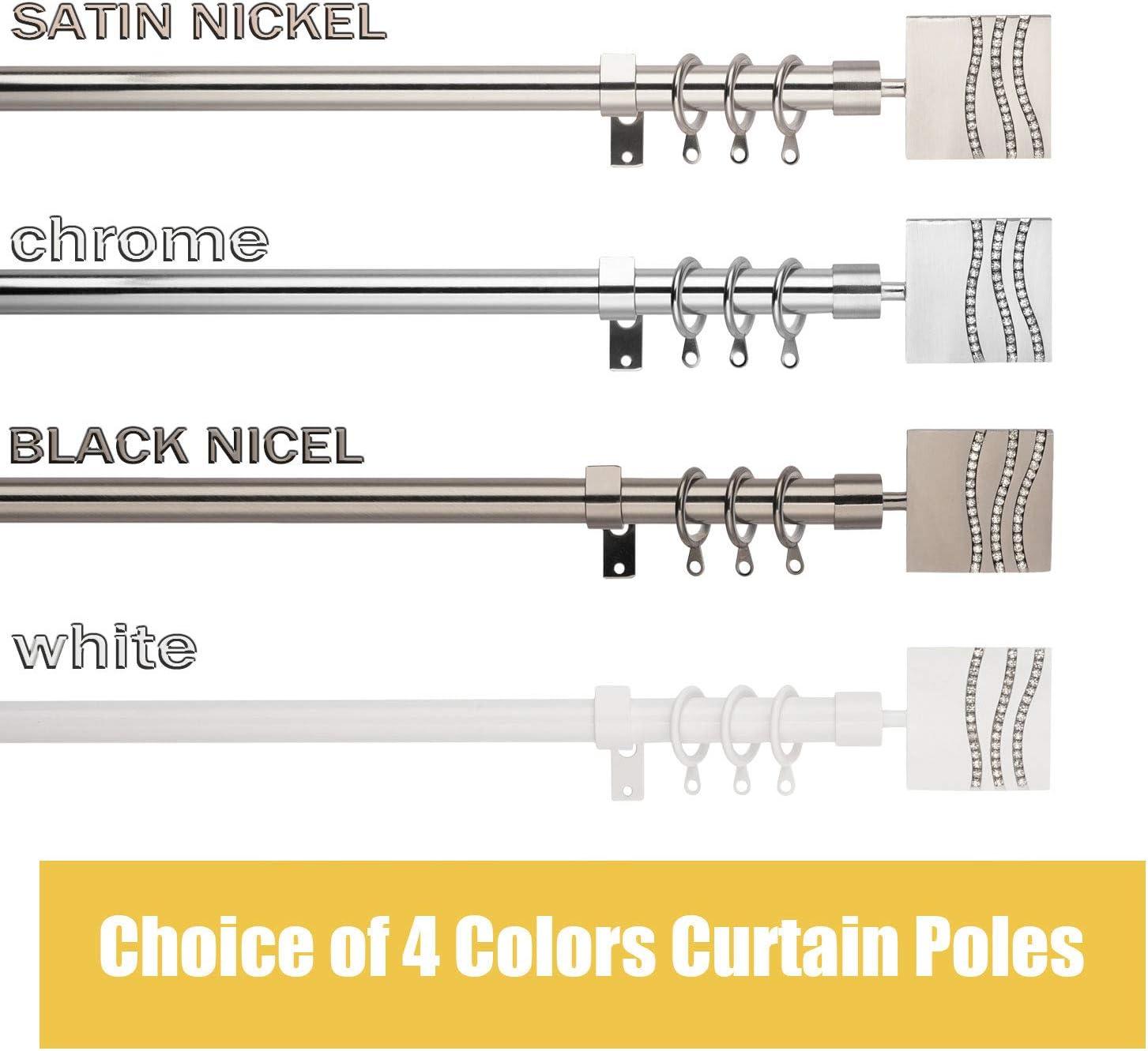 Extendable Curtain Pole 50-95in Rhinestones Finials Ø16/19mm Satin - Massive Discounts