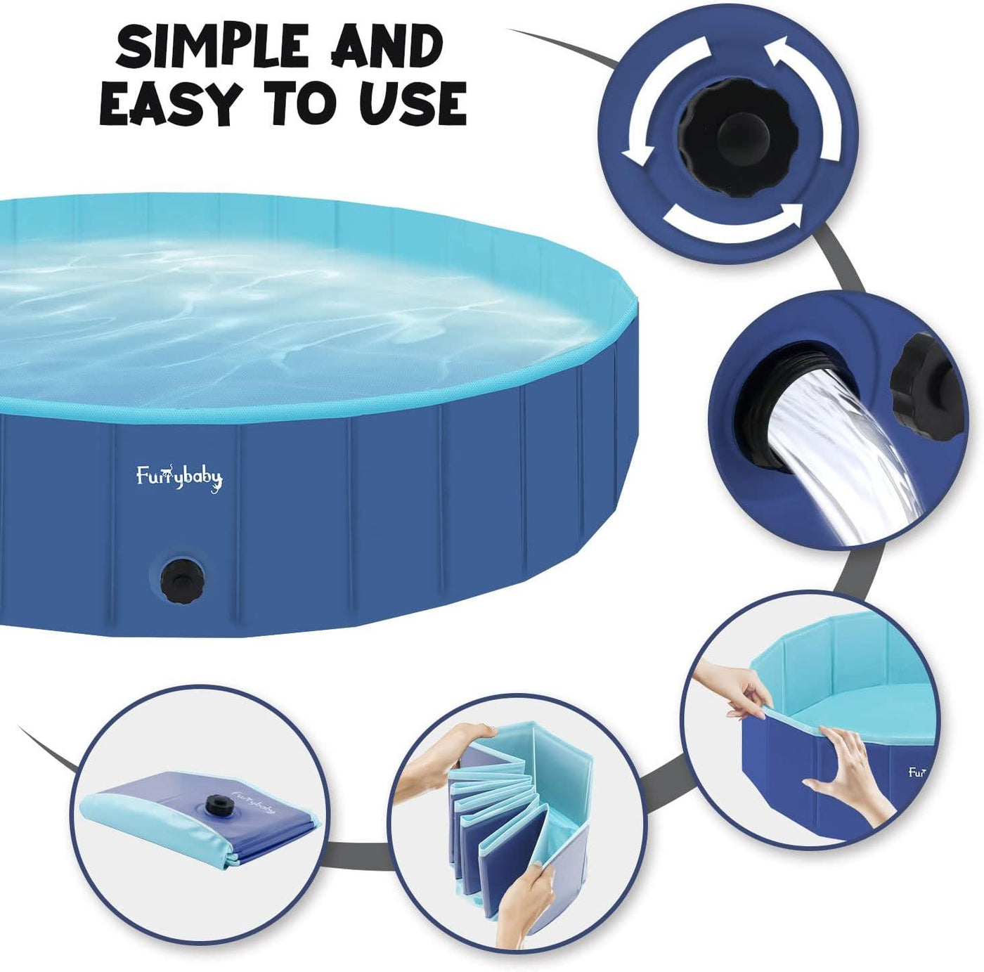 furrybaby Dog Pool, Durable Paddling Pool with Quick Drainage Hole Blue - Massive Discounts