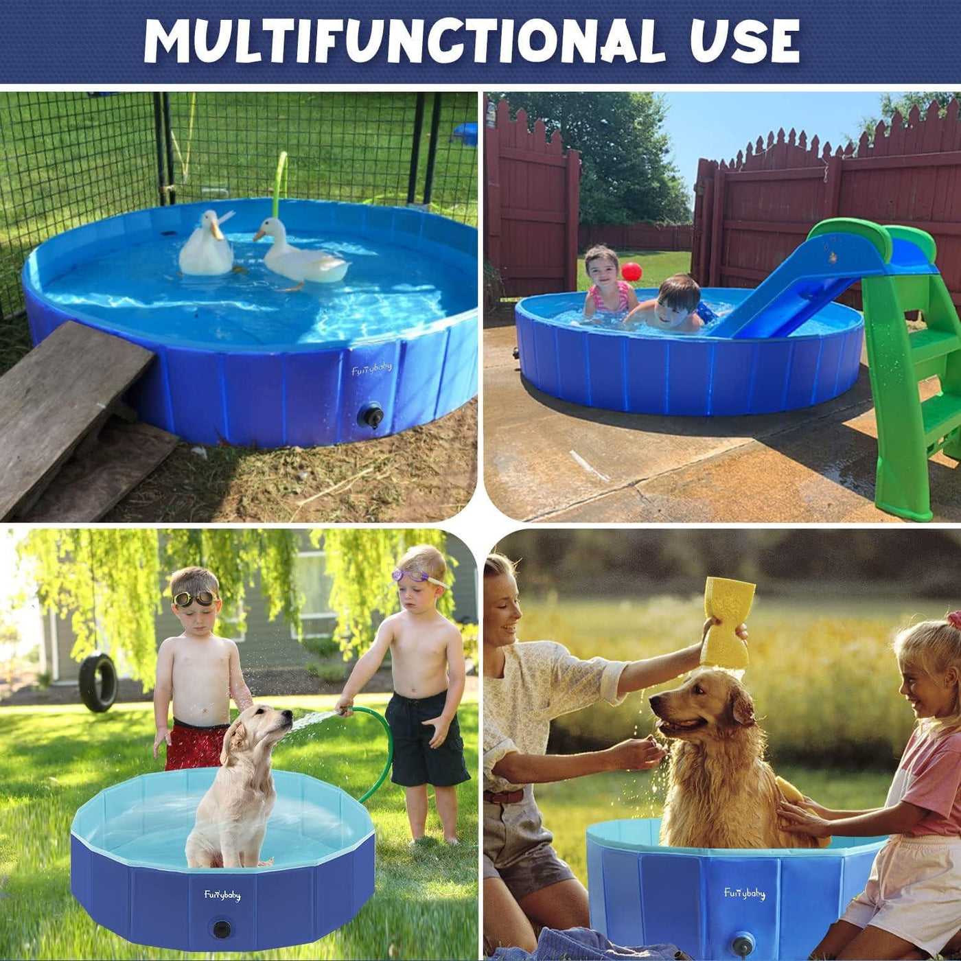 furrybaby Dog Pool, Durable Paddling Pool with Quick Drainage Hole Blue - Massive Discounts