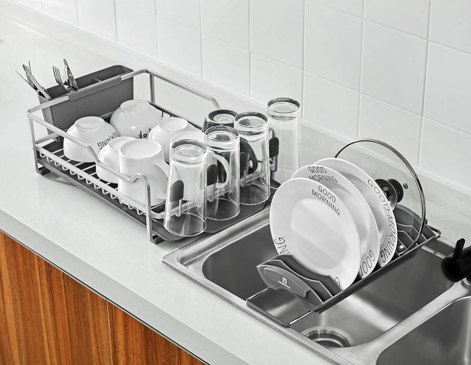 Kingrack Dish Drainer Aluminum frame Utensil and Cup Holder Rust Free - Massive Discounts