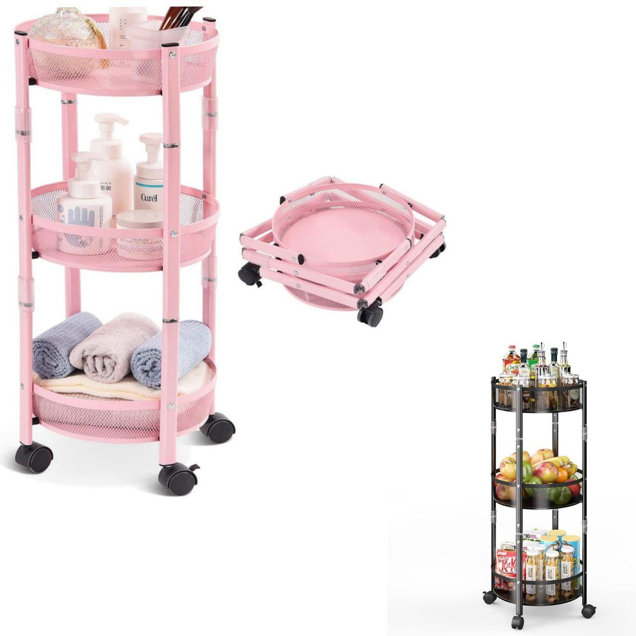 KINGRACK Storage Trolley 72h x 28w cm, 3-Tier Metal Rolling Cart - Massive Discounts