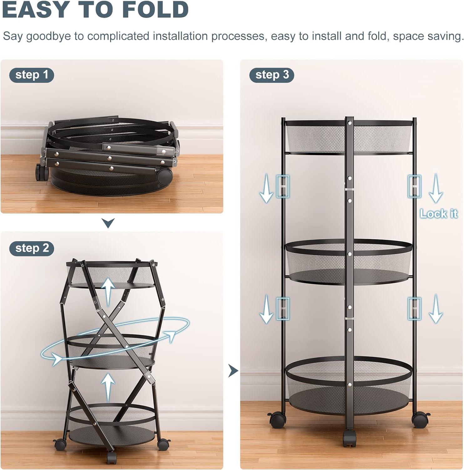 KINGRACK Storage Trolley 72h x 28w cm, 3-Tier Metal Rolling Cart - Massive Discounts