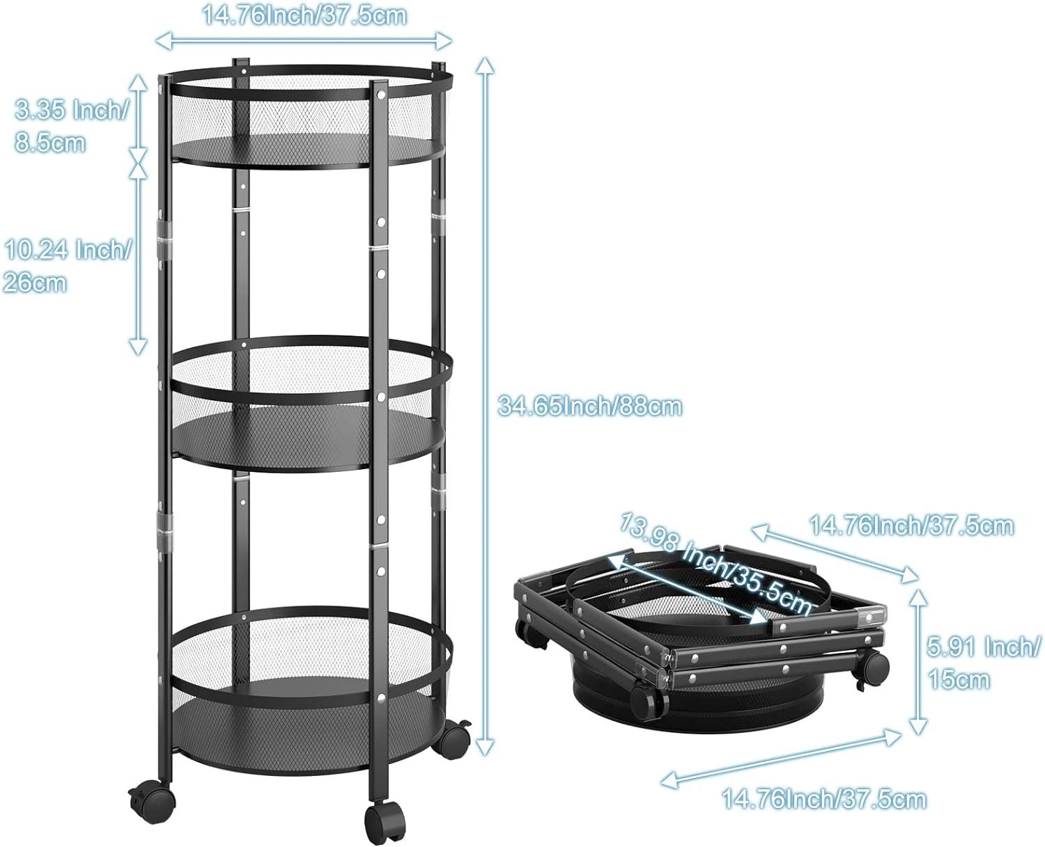 KINGRACK Storage Trolley 72h x 28w cm, 3-Tier Metal Rolling Cart - Massive Discounts