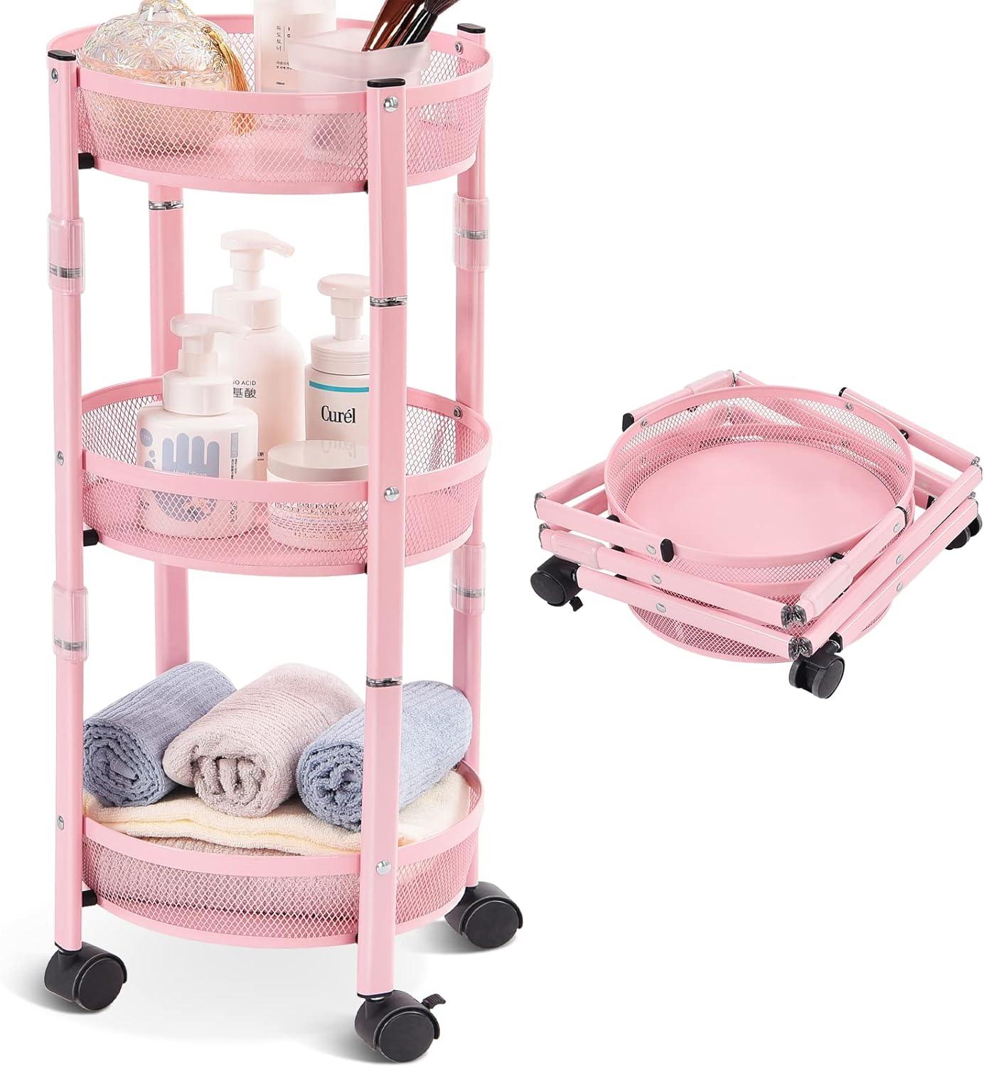 KINGRACK Storage Trolley 72h x 28w cm, 3-Tier Metal Rolling Cart - Massive Discounts