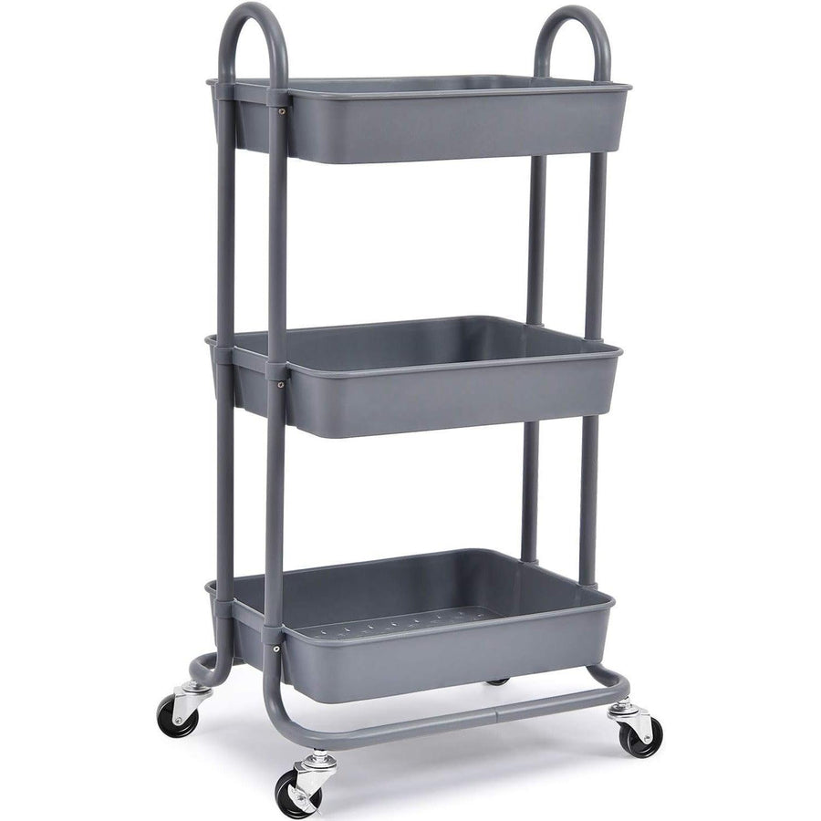 KINGRACK Storage Trolley Cart, 3 Tier Rolling Cart, 83x40x34cm Grey - Massive Discounts