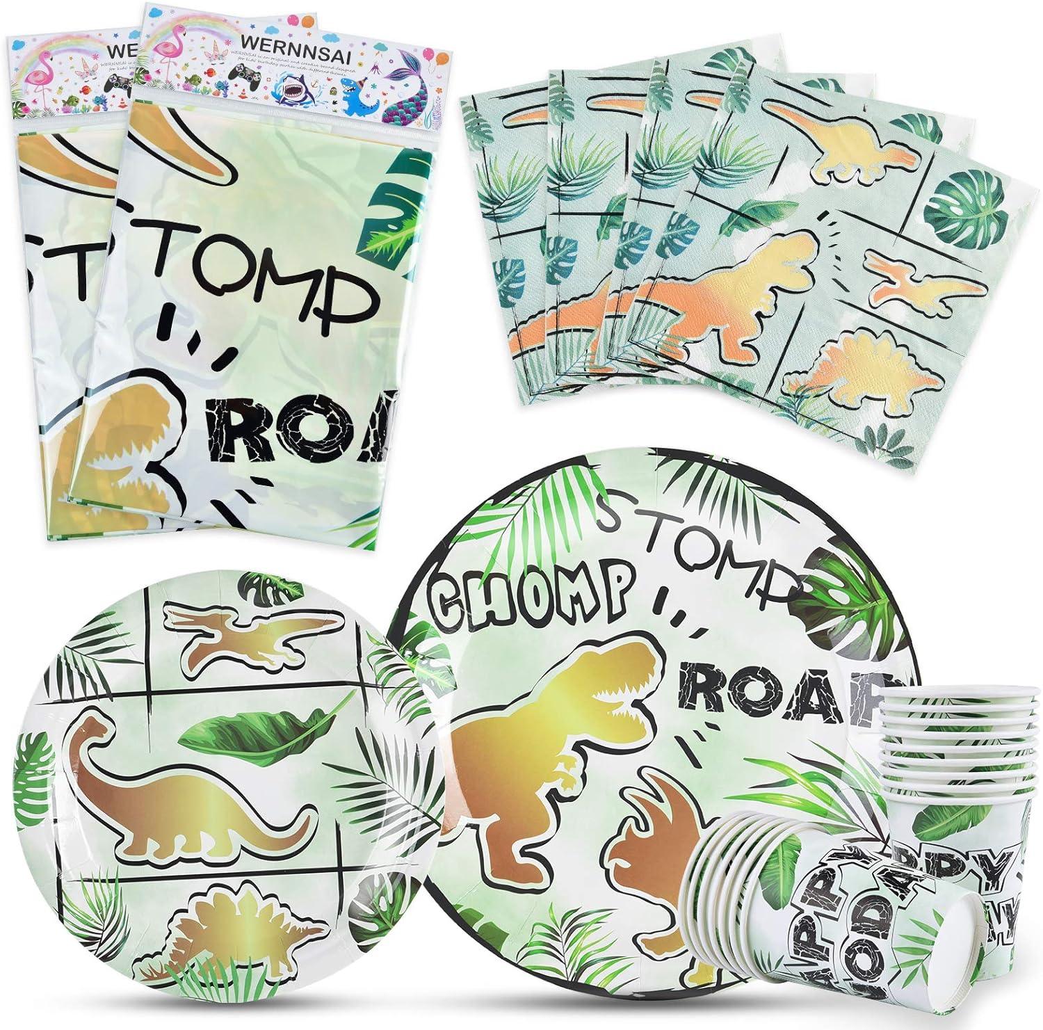 Party Tableware Set for Kids 16 Guest Birthday 66 PCS Gold Dinosaur - Massive Discounts