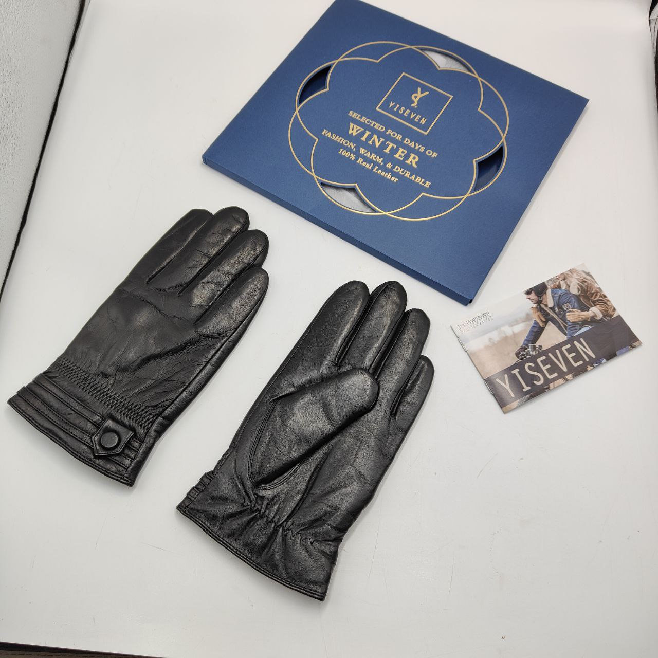 YISEVEN Men's Leather Winter Gloves, Warm, Touchscreen, Windproof, Casual, M