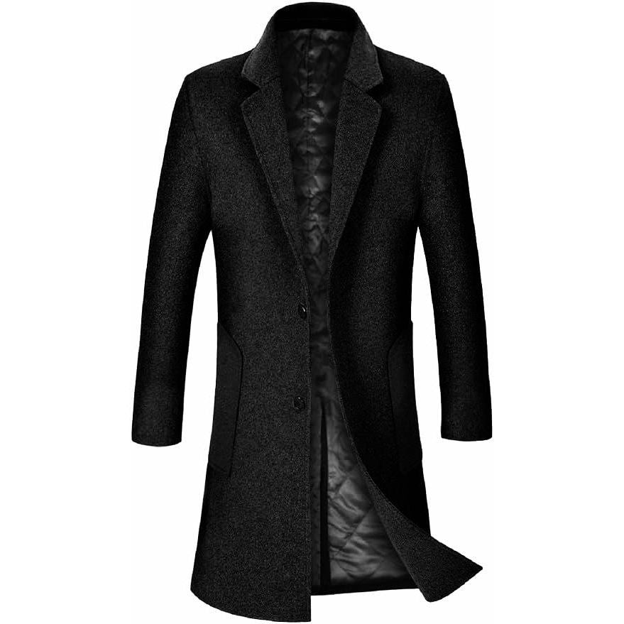 iCKER Men's Wool Trench Coat, Slim Fit , Long Woolen, Size XL, Black-Massive Discounts