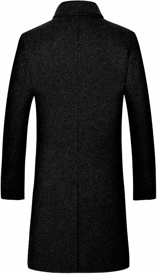 Mens Wool Trench Coat Slim Fit Long Woolen Overcoat Black Size XL iCKER