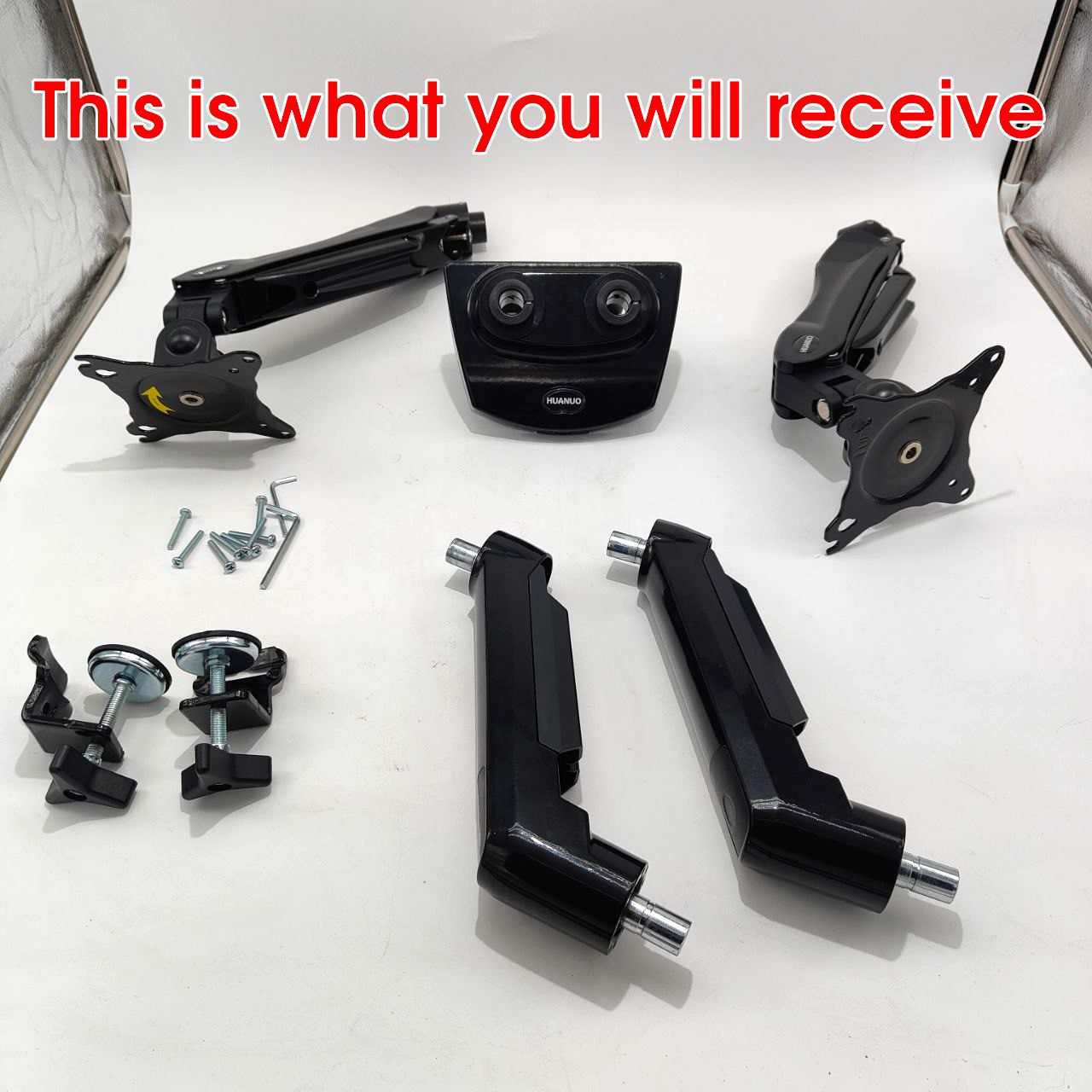 HUANUO Dual Monitor Arm 13–32", Adjustable Desk Mount, VESA 75/100