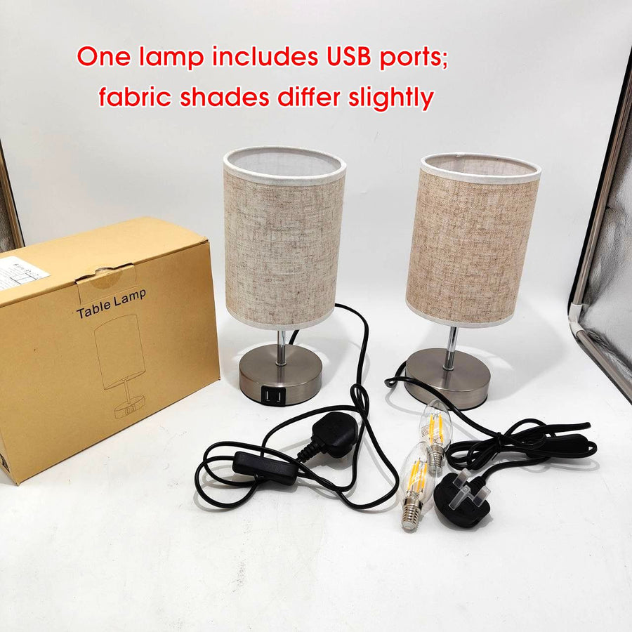 Lightess 2x Touch Bedside Lamps, E14 Bulbs, Fabric Shade – Round