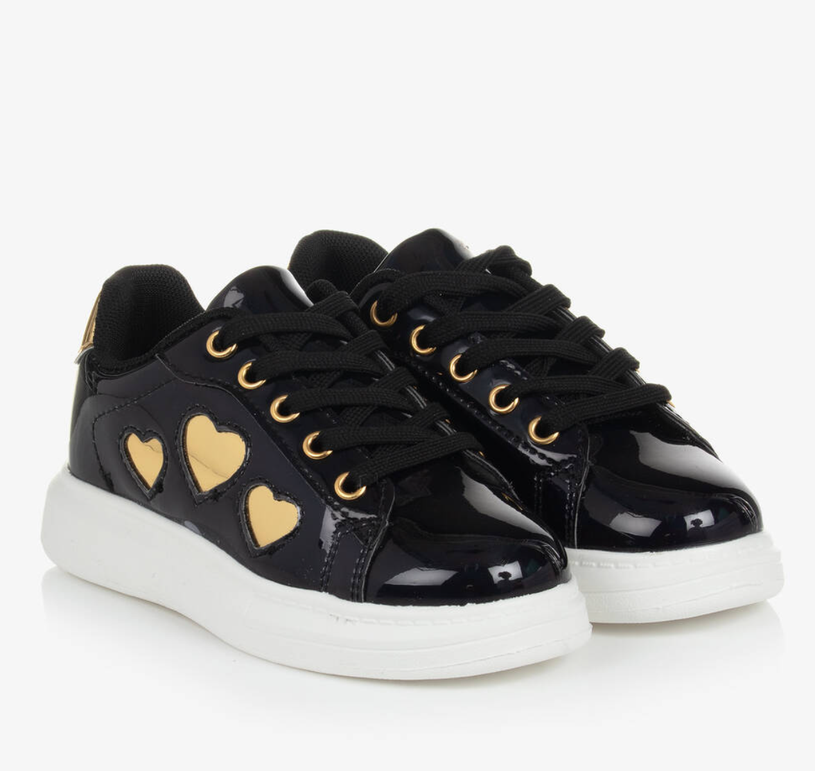 UK C8 A Dee Black Patent Gold Heart Children’s Trainers – EU 25