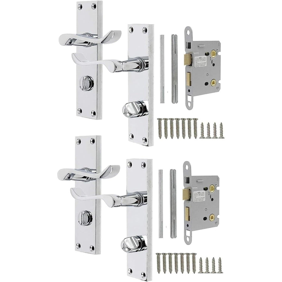 2 Pack Probrico Victorian Scroll Chrome Door Handle Lever Lock Door Handle - Massive Discounts