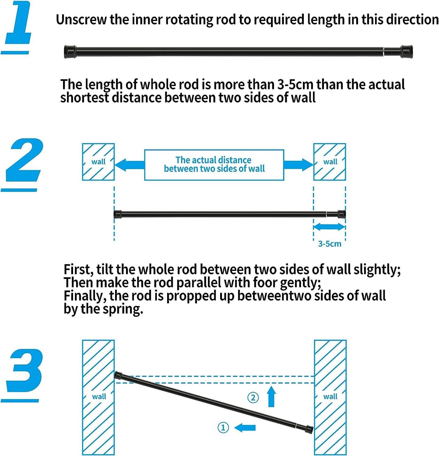 Shower Pole Extendable No Drill, 110-200Cm Rod, Diameter:25mm - Massive Discounts