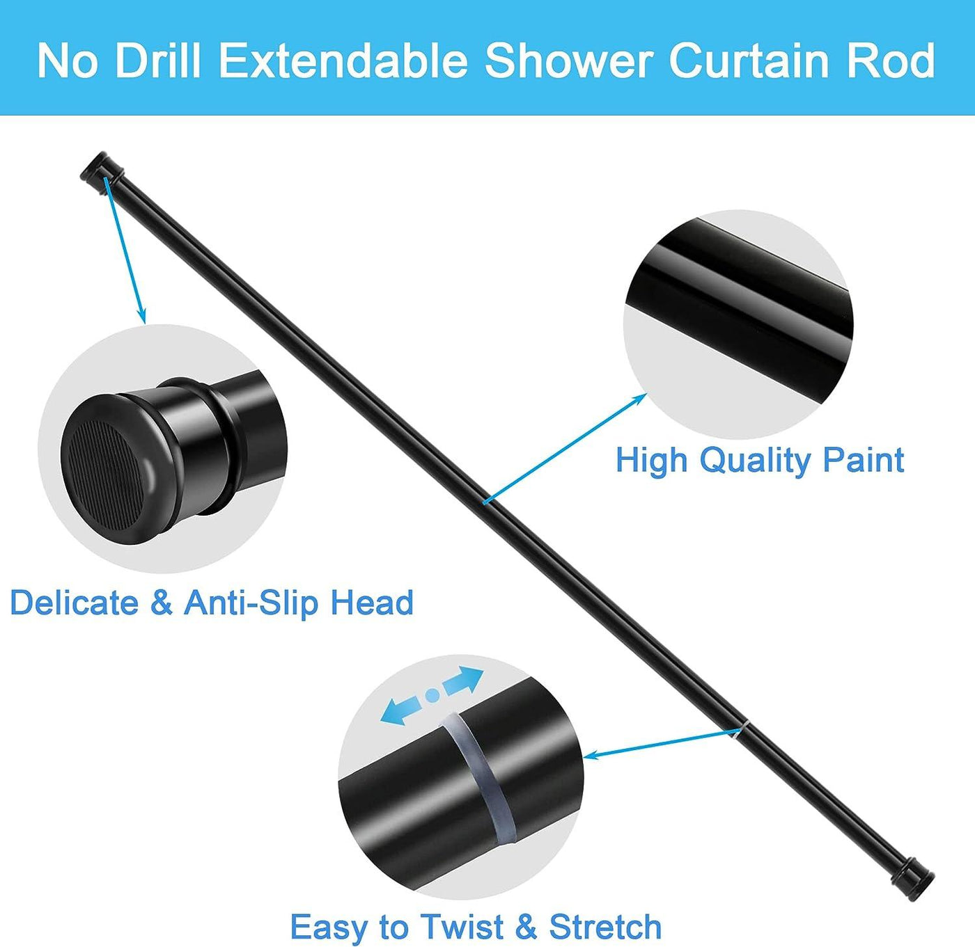 Shower Pole Extendable No Drill, 110-200Cm Rod, Diameter:25mm - Massive Discounts