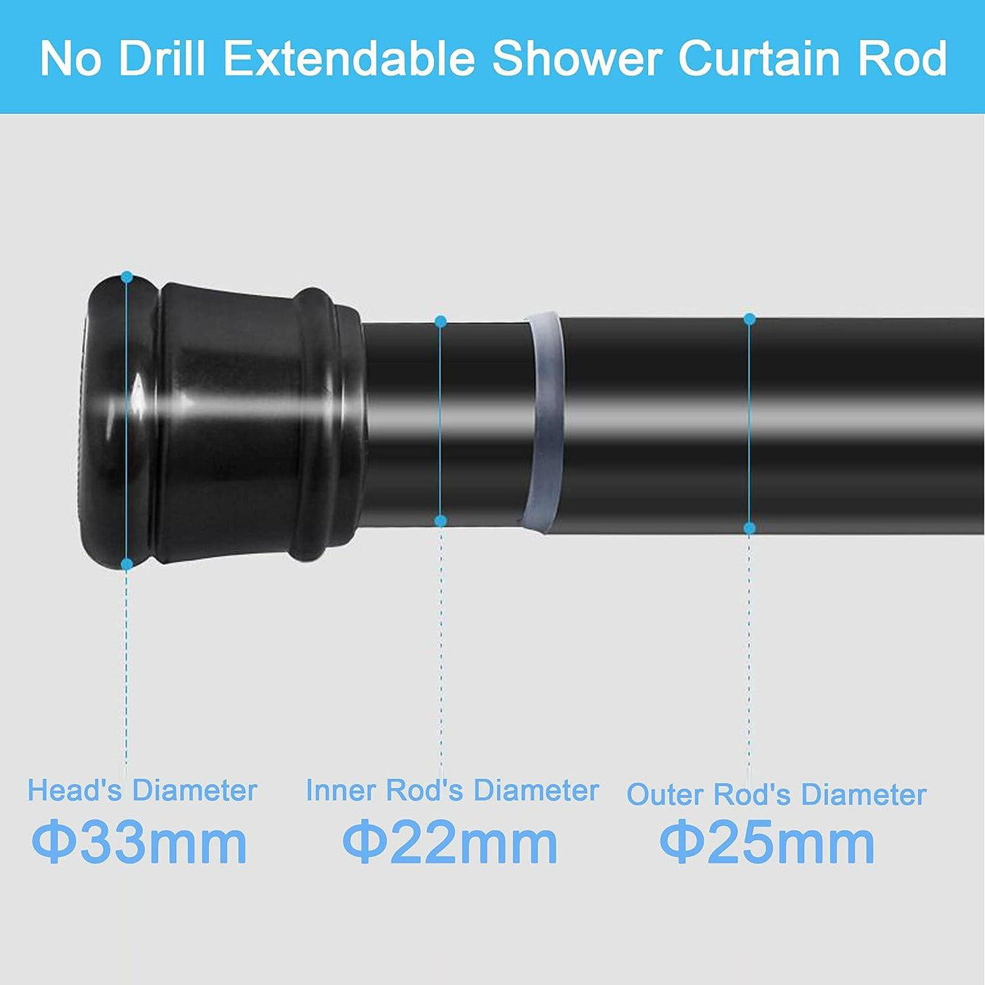 Shower Pole Extendable No Drill, 110-200Cm Rod, Diameter:25mm - Massive Discounts