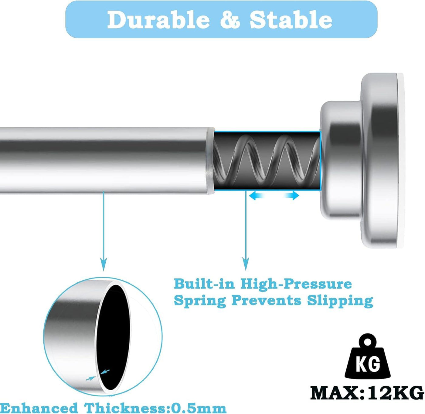 Shower Rail Extendable Adjustable Curtain Poles 50-80cm Curtain Pole - Massive Discounts