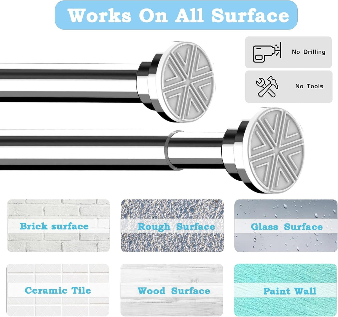 Shower Rail Extendable Adjustable Curtain Poles 50-80cm Curtain Pole - Massive Discounts