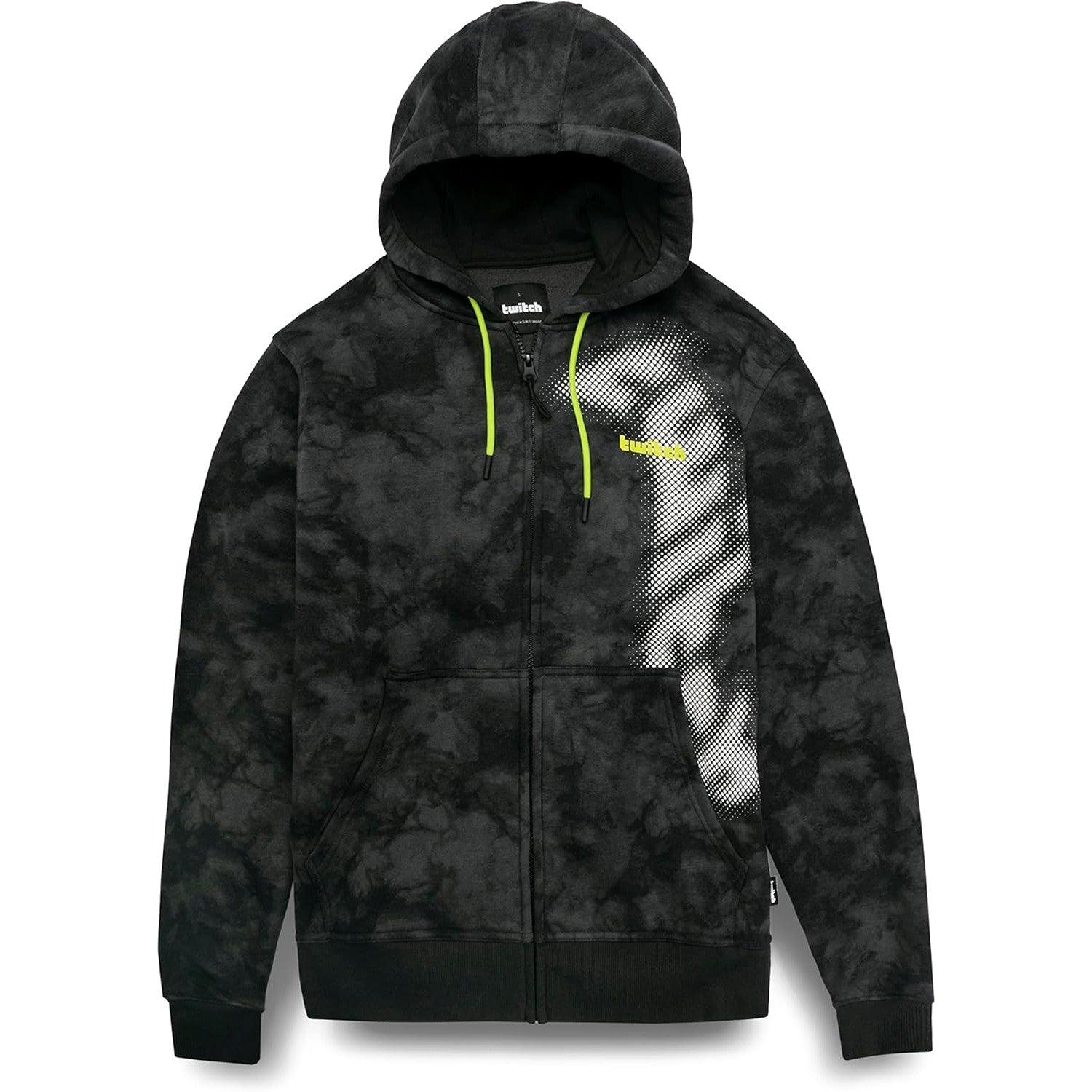 Twitch Zip Up Hoodie Black Wash, Full-Zip Hooded Sweatshirt Top Hoodie - Massive Discounts
