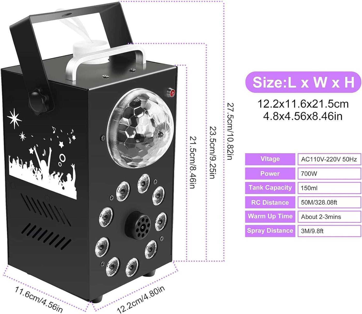 Fog Machine UKing 700W with 9 RGB LED and Disco Ball Lights - Massive Discounts