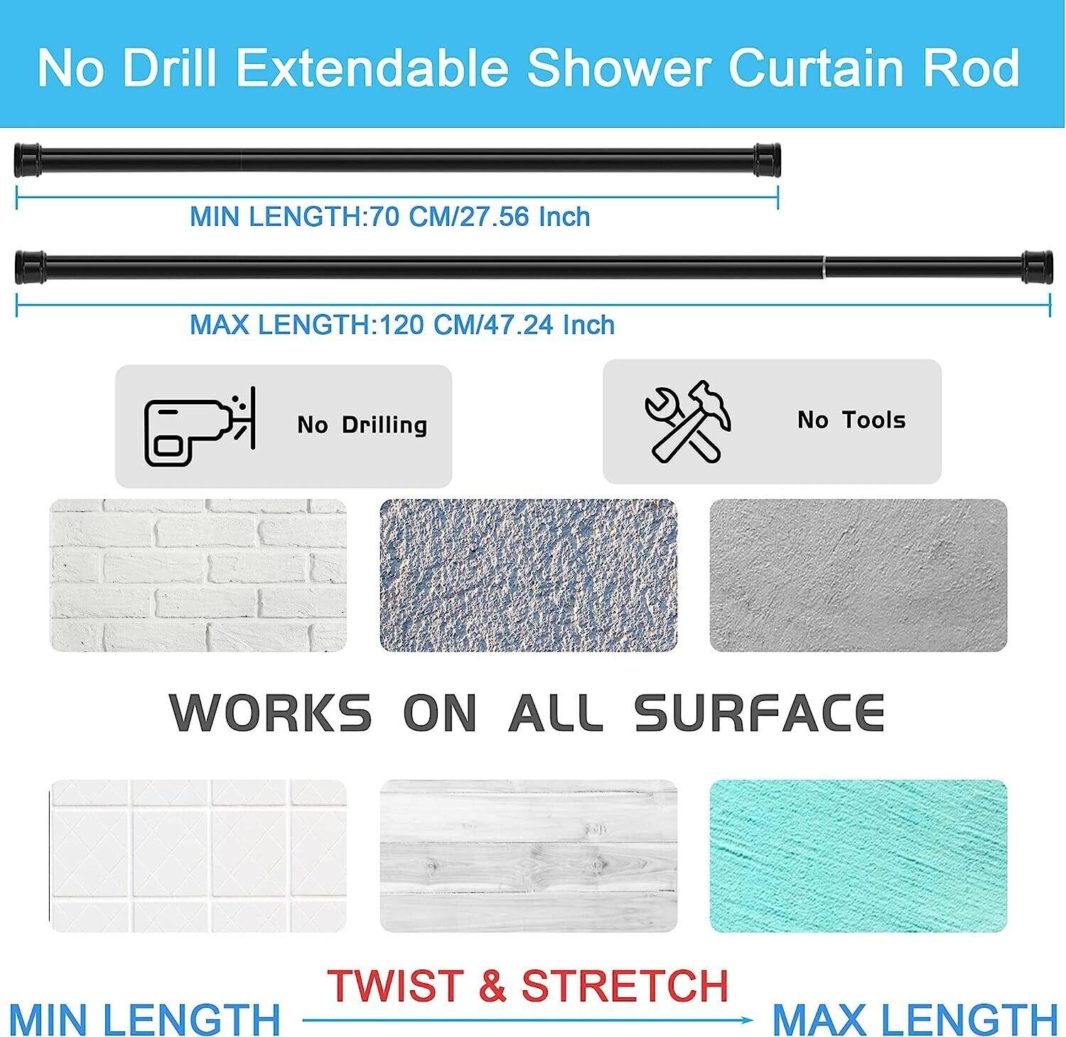1PC No Drill Curtain Pole 110-200cm Shower Pole Extendable Bathroom - Massive Discounts