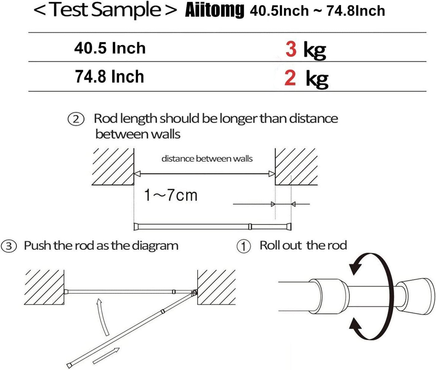 1PCS Extendable Curtain Rod for Wardrobe Tension 117-205Cm White - Massive Discounts