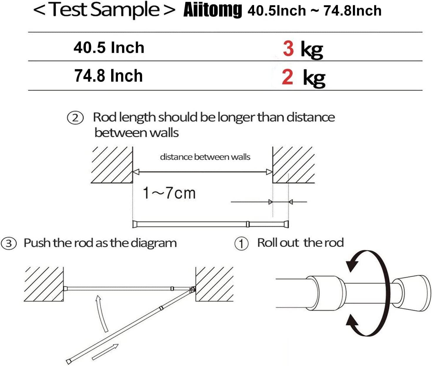 1PCS Extendable Curtain Rod for Wardrobe Tension 117-205Cm White - Massive Discounts