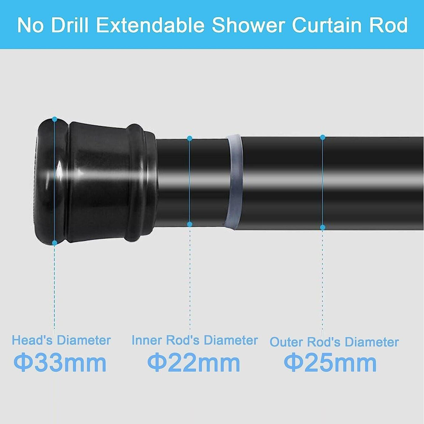 2PCS Shower Curtain Rods No Screws Extendable Curtain Poles 50-80cm - Massive Discounts