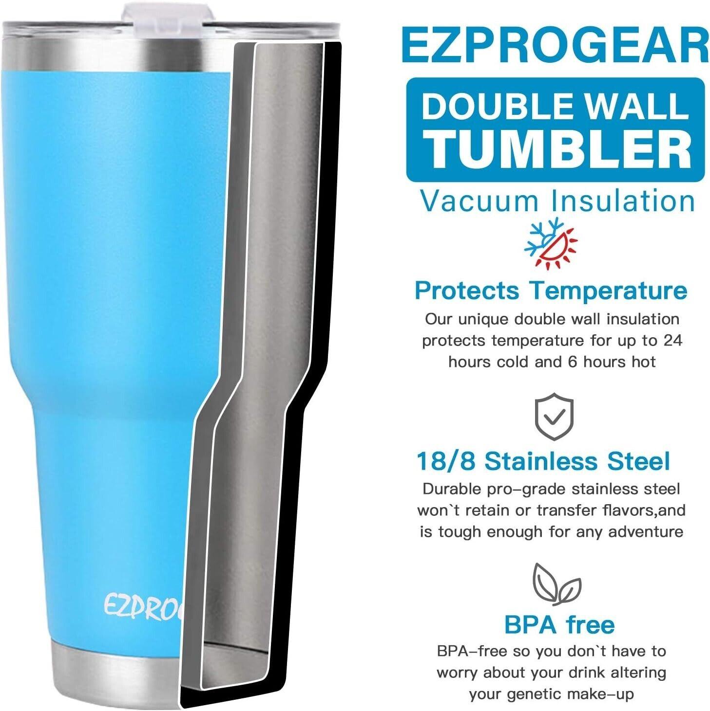 Camping Mug Vacuum Insulated with Straws and Handle Ezprogear 40 oz - Massive Discounts
