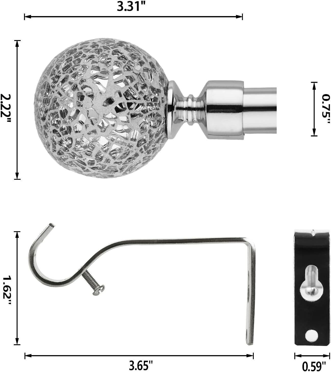 Curtain Poles Mosaic ball finials Extendable Set 70 to 120cm Chrome - Massive Discounts
