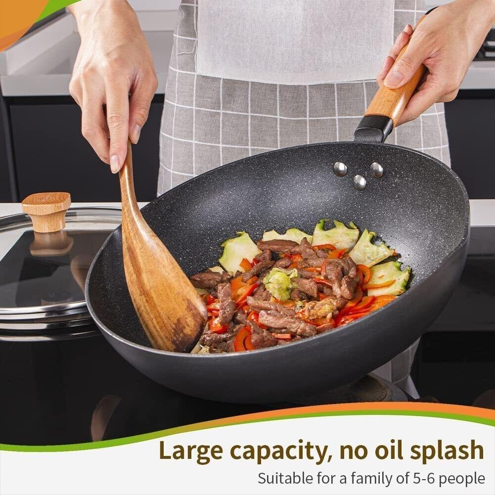 Nonstick Wok Pan 30cm Induction, 100% PFOA-Free, Fry Pan with Lid - Massive Discounts