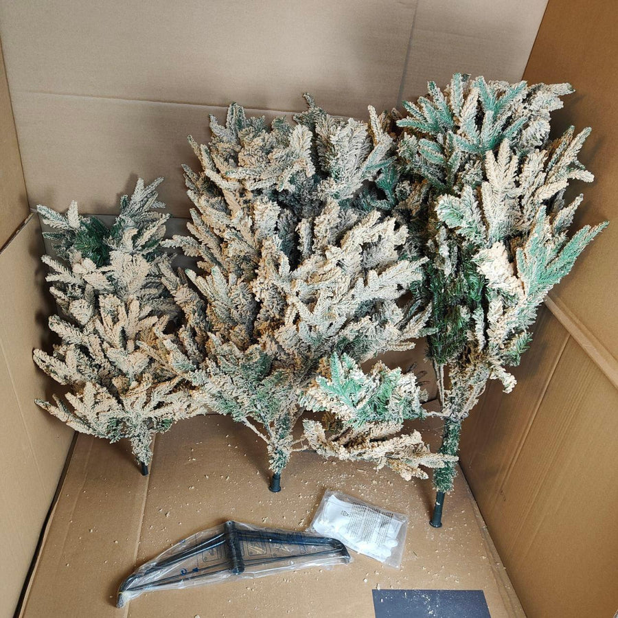 7.5ft flocked artificial Christmas tree with metal stand
