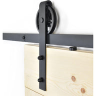 Barnwoodweb Sliding Door System Spoke Wheel, 200 cm Black Complete Set