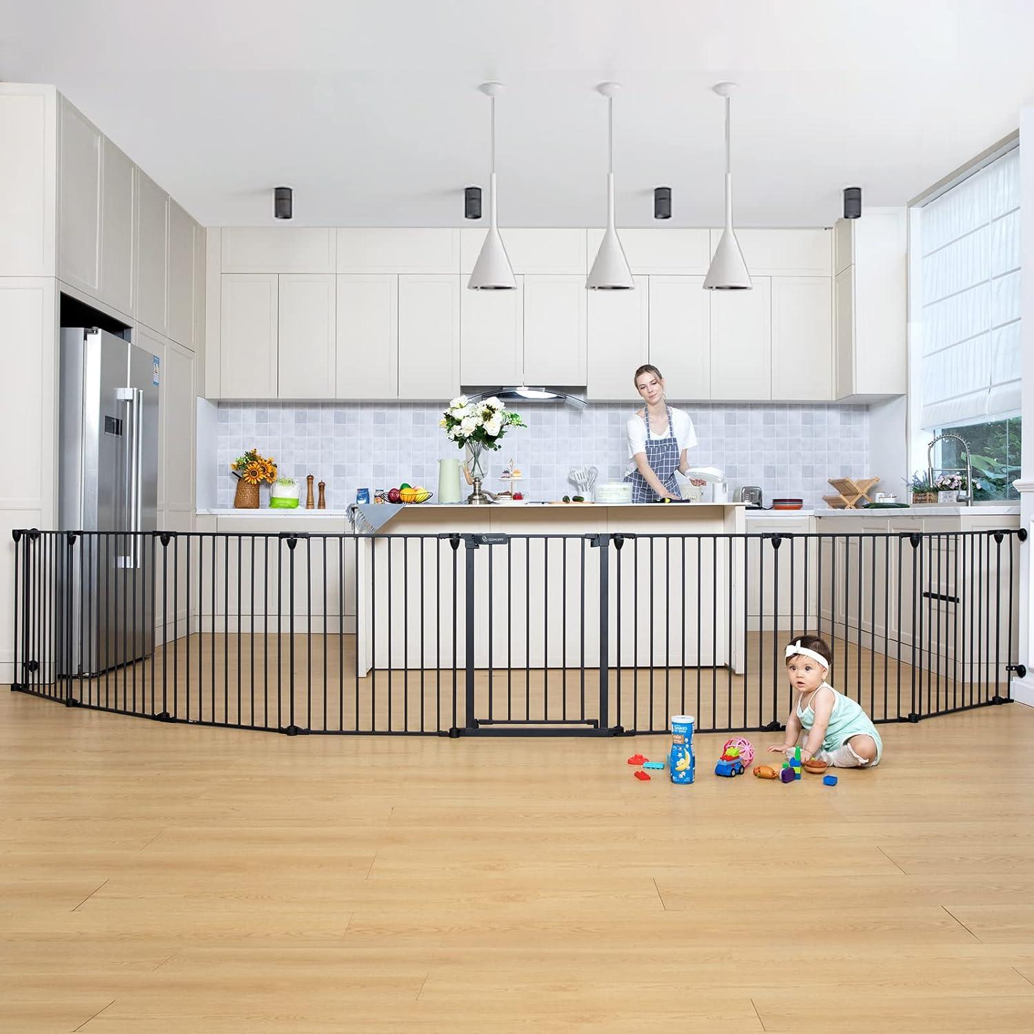 COMOMY Baby Gate 503cm Extra Wide Tall Stair Safety Gate Pets & Kids - Massive Discounts