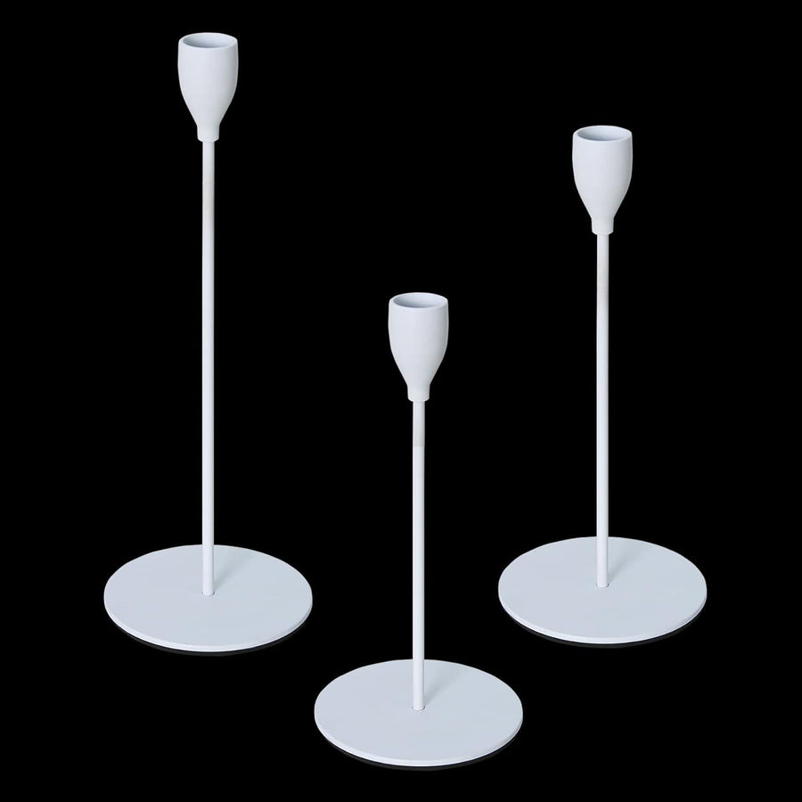 Matte White Candlestick Holders, Set of 3 for Modern Home Decor - Massive Discounts