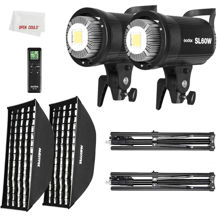GODOX SL-60W LED Video Light Kit - 2x 60W Lights with Softbox, Stand, Grid, Remote Control - Massive Discounts